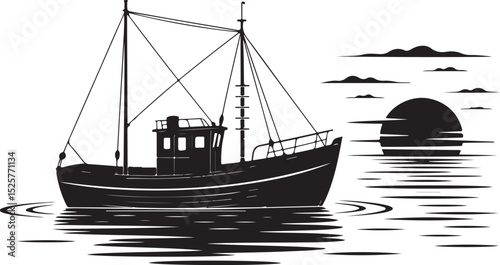 Fishing Trawler at Sunset or Sunrise