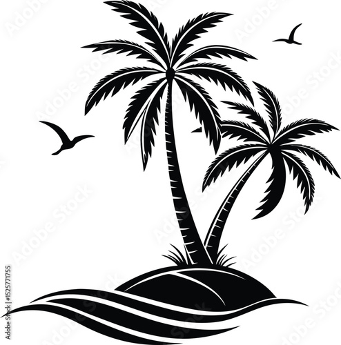 palm, tree, vector, illustration, silhouette, coconut