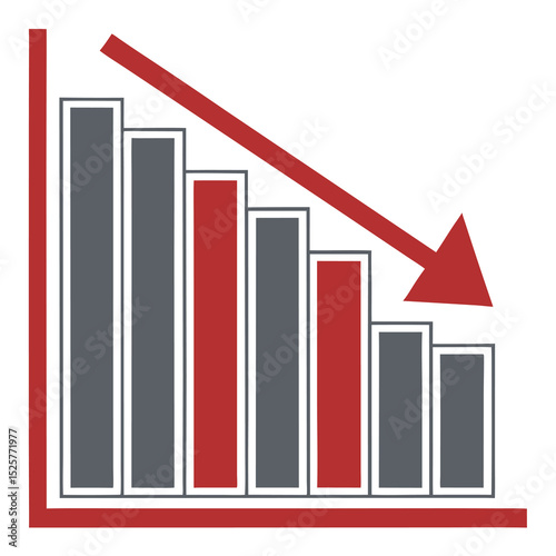 Bar graph depicting decline with a red arrow illustrating decreasing results