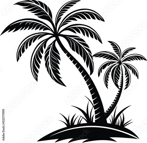 palm, tree, vector, illustration, silhouette, coconut