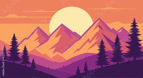 Colorful Sunset Mountain Landscape – Digital Nature Illustration