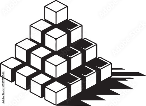 Stacked Cubes Forming a Pyramid or Abstract Structure