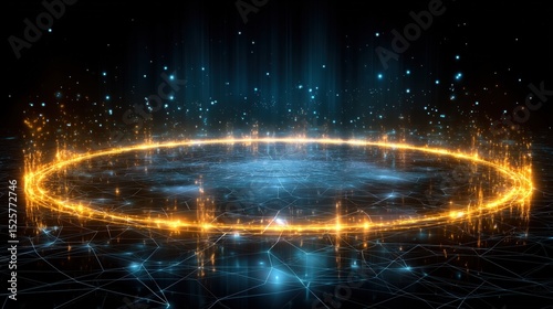 Geometric Cyber Portal with Luminous Energy and Digital Particles, Intense Center Glow, Surreal Digital Gateway Concept.