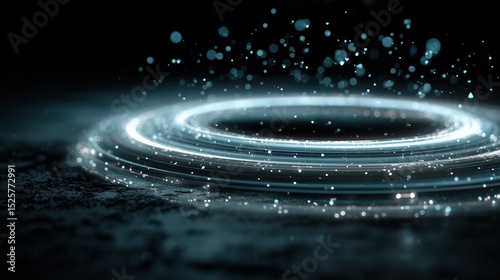 Geometric Cyber Portal with Luminous Energy and Digital Particles, Intense Center Glow, Surreal Digital Gateway Concept.