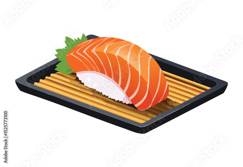 Classic Salmon Nigiri Sushi Presentation - Vector Illustration
