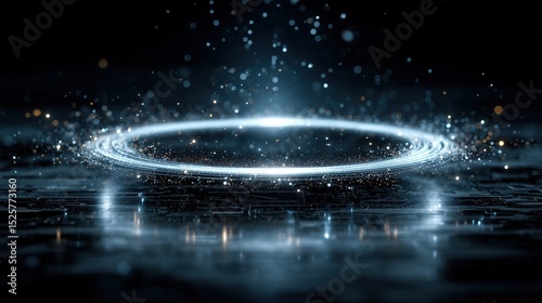 Geometric Cyber Portal with Luminous Energy and Digital Particles, Intense Center Glow, Surreal Digital Gateway Concept.