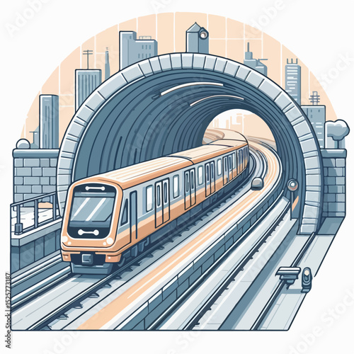 vector illustration of a train passing through a tunnel