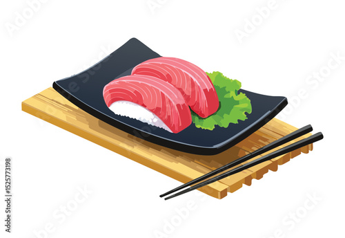Premium Tuna Sushi with Chopsticks - Vector Illustration