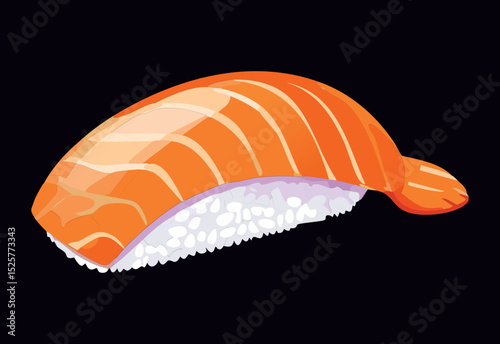Salmon Nigiri Sushi Black Background - Vector Illustration