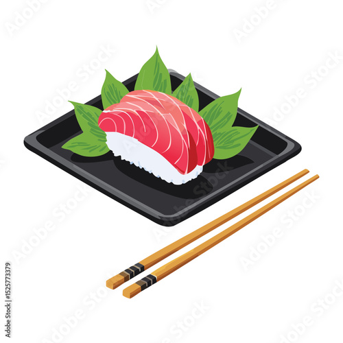Tuna Nigiri Sushi Square Plate - Vector Illustration