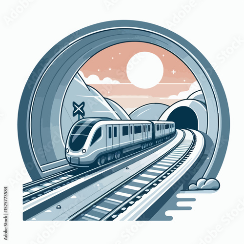 vector illustration of a train passing through a tunnel