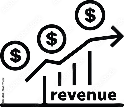 Black silhouette of a revenue chart with dollar symbol for financial concepts