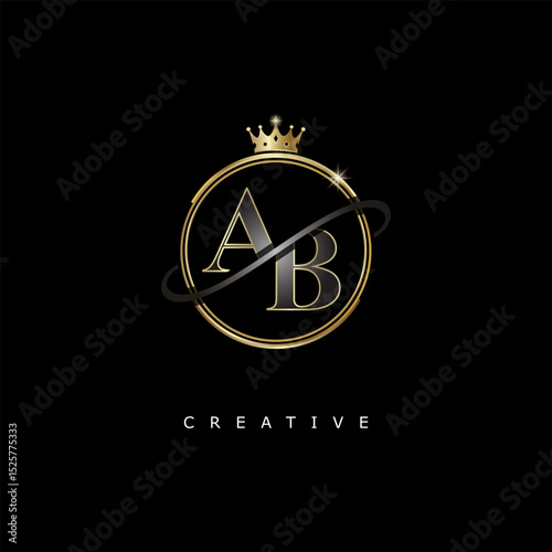 AB Luxury Creative Logo – Elegant Gold Monogram Letter mark with Crown, Circle & Royal Style for Fashion, Boutique, Jewelry, Branding & Premium Identity Design