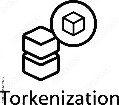 Black tokenization block silhouette design representing blockchain technology on a coin