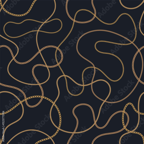 Precious metal chain seamless pattern. Jewelry vector background. Vintage fashion bijou allover print. Retro finery wallpaper.