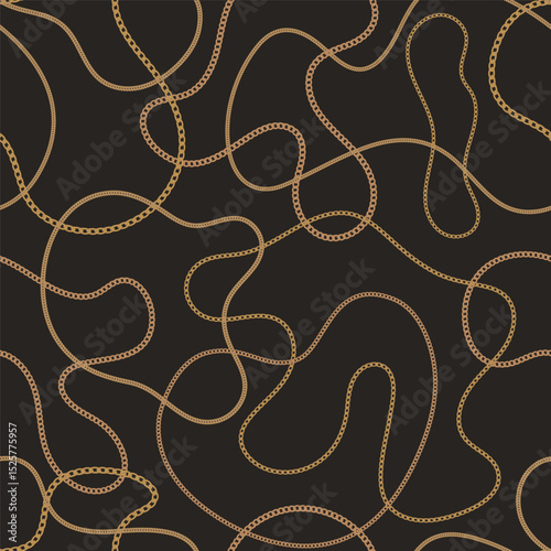 Precious metal chain seamless pattern. Jewelry vector background. Vintage fashion bijou allover print. Retro finery wallpaper.