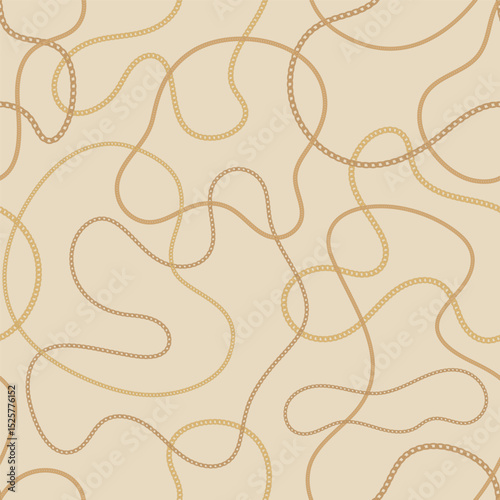 Precious metal chain seamless pattern. Jewelry vector background. Vintage fashion bijou allover print. Retro finery wallpaper.