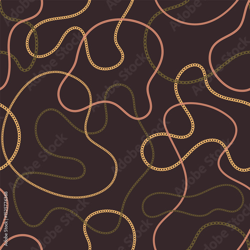 Precious metal chain seamless pattern. Jewelry vector background. Vintage fashion bijou allover print. Retro finery wallpaper.