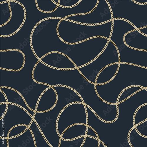Precious metal chain seamless pattern. Jewelry vector background. Vintage fashion bijou allover print. Retro finery wallpaper.