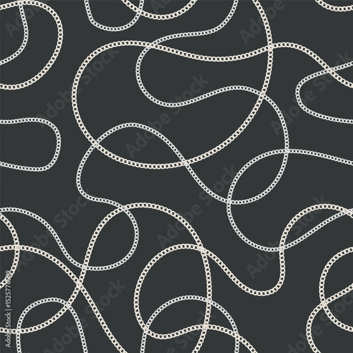 Precious metal chain seamless pattern. Jewelry vector background. Vintage fashion bijou allover print. Retro finery wallpaper.