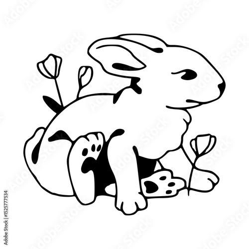cute sitting rabbit with flowers vector illustration