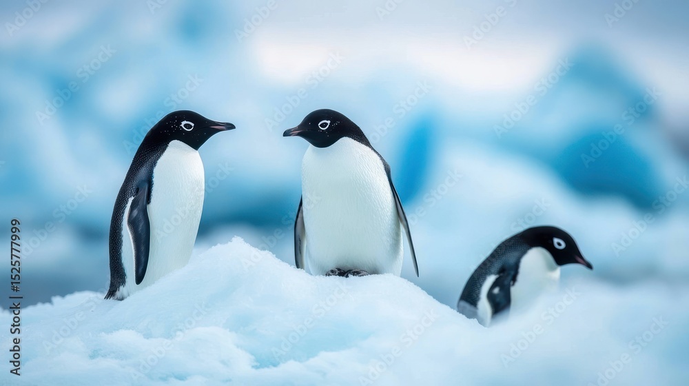 Obraz premium Penguins on Iceberg, A Frozen Encounter in Antarctica Wildlife Photography