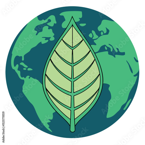 Earth with green leaf symbolizing environmental protection and sustainability.