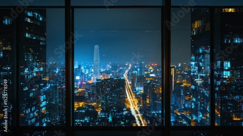 Night cityscape view from high-rise window