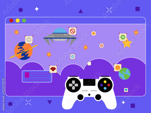 Video game scree display. Equipment of gamers. Games illustration. Flat vector illustration.