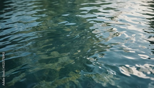 A summer scene featuring a tree's reflection in calm water, highlighting the texture of the leaves and ripples in the background