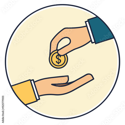 Giving and receiving a dollar coin symbolizing financial transactions and payment