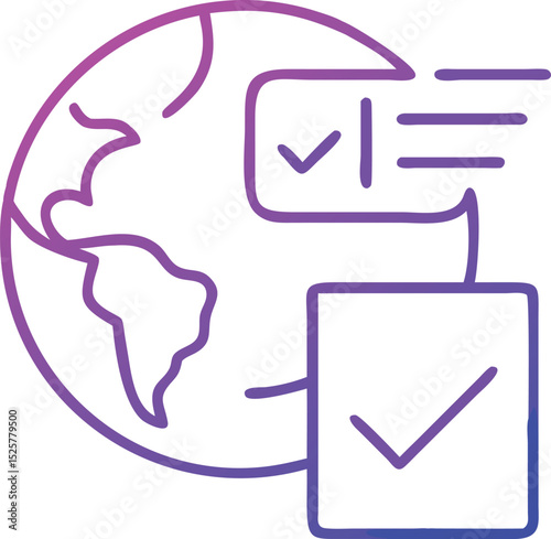 Global checklist icon with earth and check marks indicating task completion