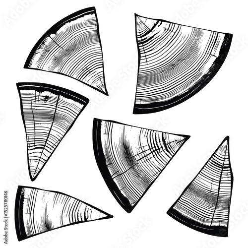 Logs of firewood, wood texture, tree rings pattern, vector design, isolated on white background