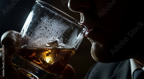Whisky Drinker Silhouette: A Dark and Moody Close-Up photo