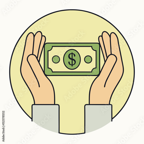 Hands cradling dollar bill financial concept showing investment and savings in circle
