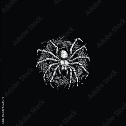 Engraving tarantula design vector template illustration