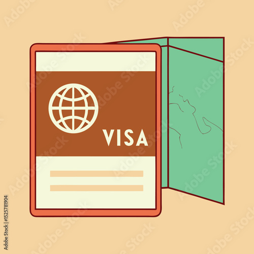 Illustrated visa passport and world map travel concept for international exploration