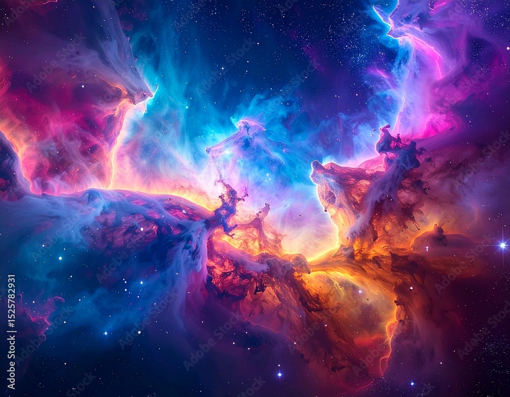 Fototapeta premium Vivid cosmic nebula with stars and galaxies in deep space. Stunning sci-fi wallpaper with vibrant colors and ethereal details.