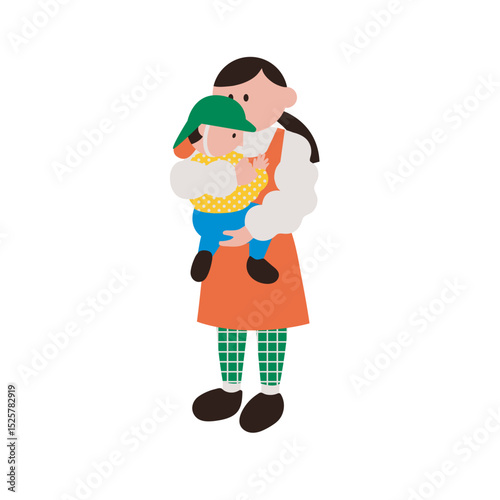 子どもを抱っこする幼稚園、保育園の先生のイラスト