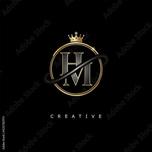 HM Luxury Creative Logo – Elegant Gold Monogram Letter mark with Crown, Circle & Royal Style for Fashion, Boutique, Jewelry, Branding & Premium Identity Design