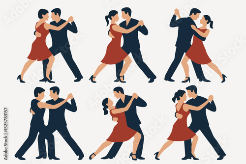 Vector Set Dancing couples tango style flat art