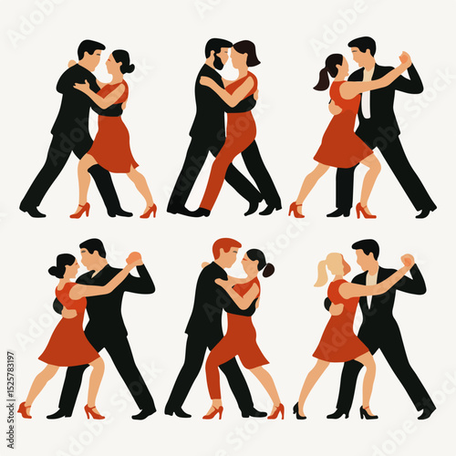 Vector Set Dancing couples tango style flat art