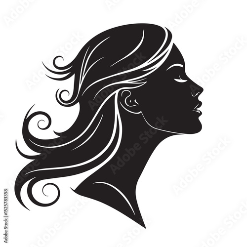 Elegant woman silhouette with flowing hair