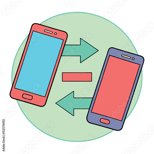 Mobile phone data transfer concept illustrated with arrows and modern smartphone icons