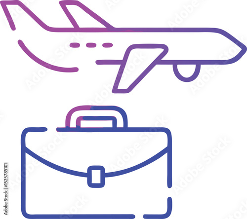 Neon airplane and briefcase illustration indicating business travel and vacation concepts
