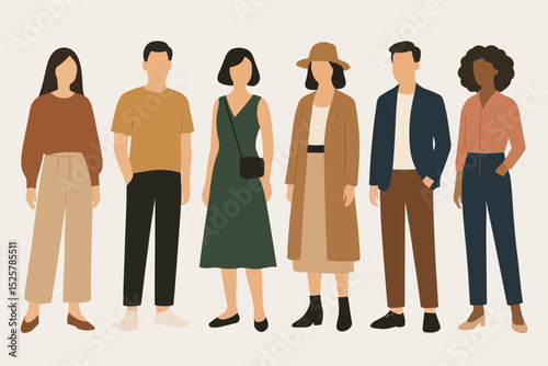 Vector Set Fashion models posing in diverse outfits