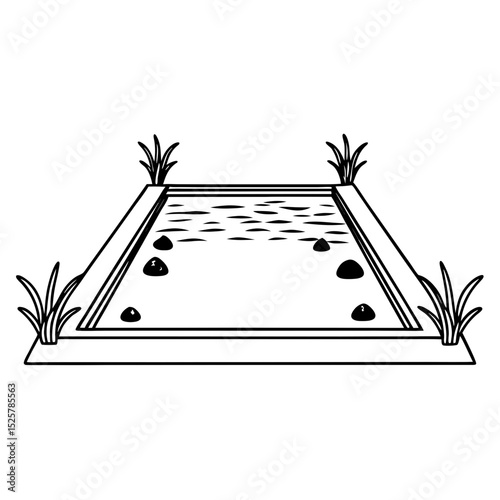 Pond Vector Illustration with Stones and Plants