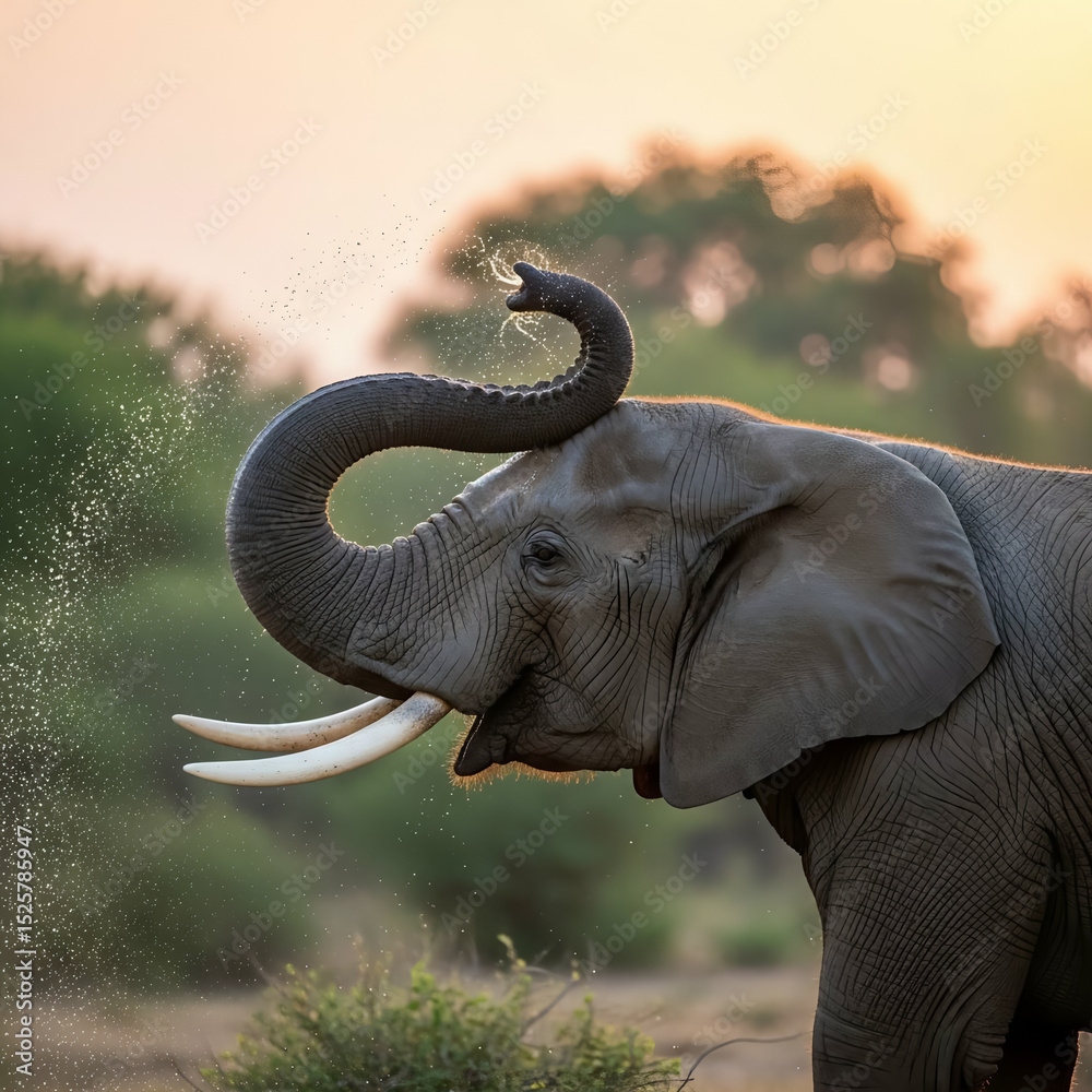 Obraz premium Elephant Spraying Water