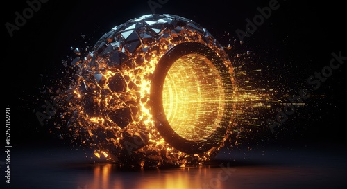 Abstract sphere shattering,  energetic burst