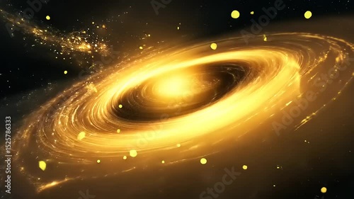Golden swirling galaxy with luminous stars and cosmic dust, showcasing the beauty of the universe
